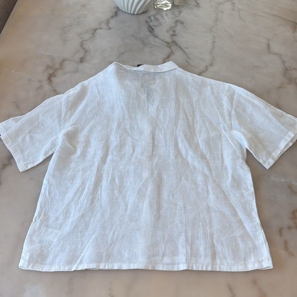 Nicole Miller White 100% Linen Button Down Shirt Short Sleeveless Loose Fit Sz S - Picture 10 of 12